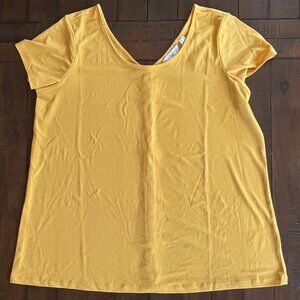 Susan Graver Women's Cap Sleeve Scoop Neck with Back Button Detail, Size L